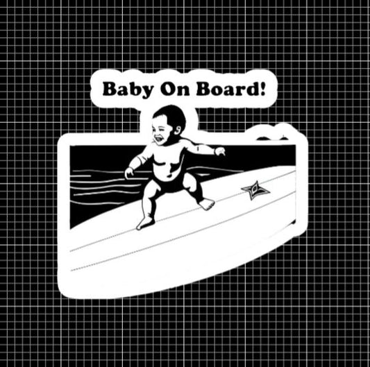 Baby on Board Sticker! Baby on a surfboard.